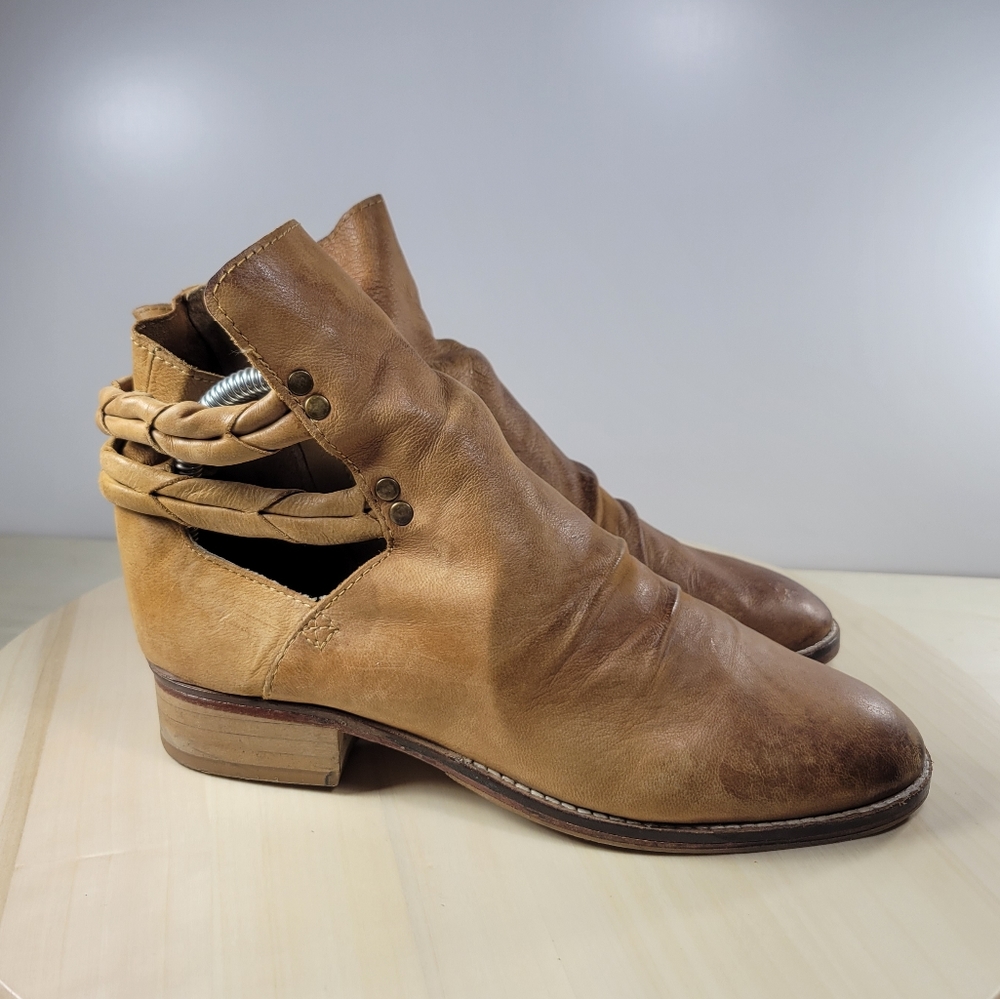 Free People Landslide Brown Leather Ankle Boots Booties Women's Size 8, EU 38